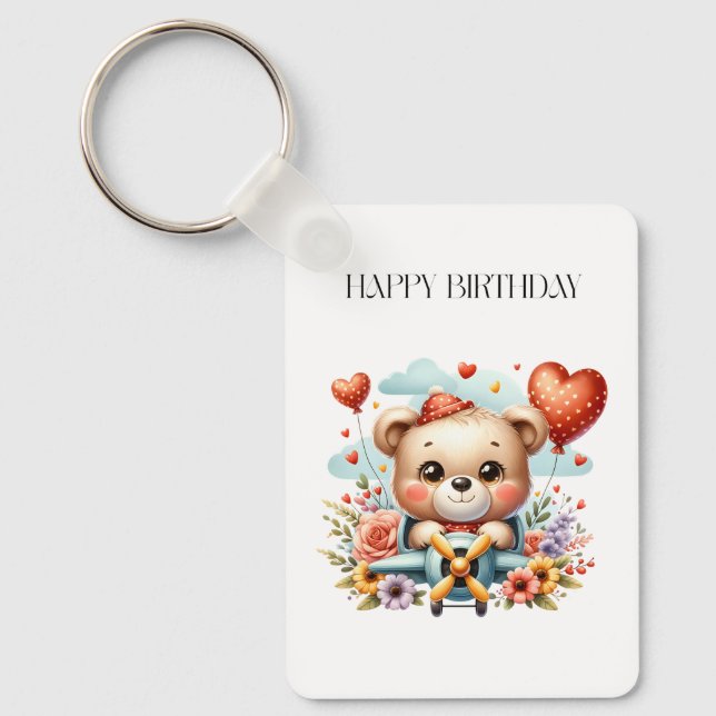 Teddybär-Pilot Geburtstag Schlüsselanhänger (Vorderseite)
