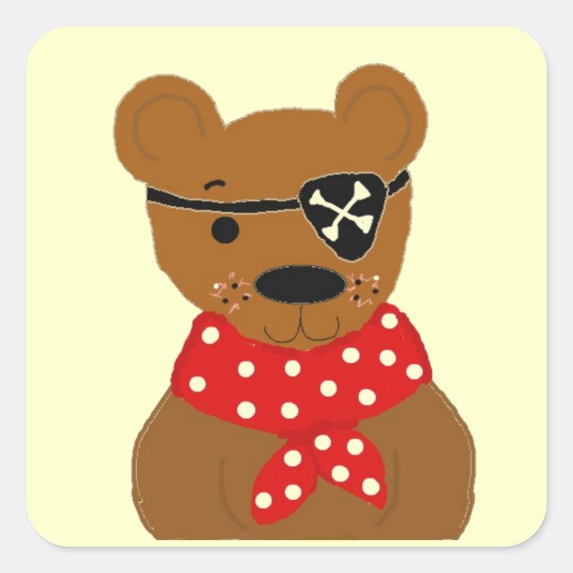 Teddybär Pirat Quadratischer Aufkleber (Vorderseite)