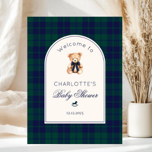 Teddybär Preppy Kariert Baby Shower Willkommen Poster