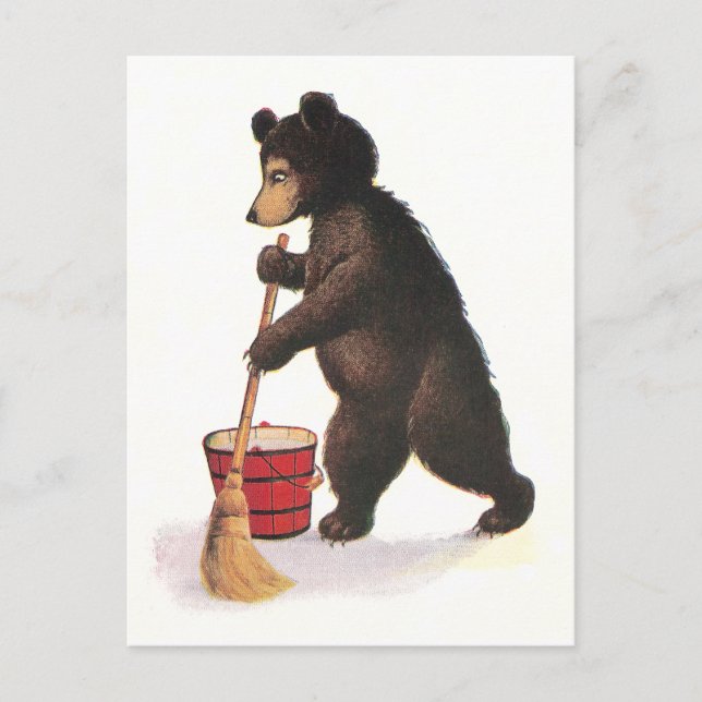 Teddybär putzt den Boden Postkarte (Vorderseite)