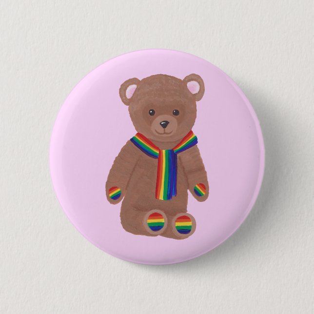 Teddybär, Regenbogen-Schal und Tatzen, Button (Vorderseite)