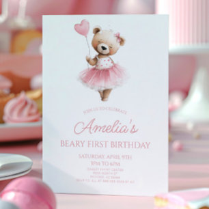 Teddybär Rosa Beary Erste 1. Geburtstagsfeier Einladung