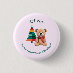 Teddybär Rosa Holiday-Abzeichen Frohe Weihnachten Button