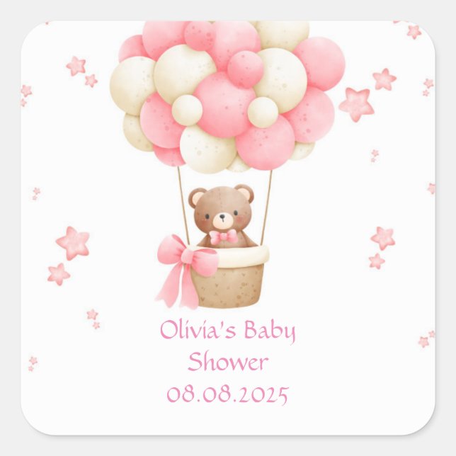 TEDDYBÄR ROSA  QUADRATISCHER AUFKLEBER (Vorderseite)