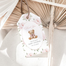 Teddybär, rosa Schleife, rosa Blumen, Babyparty