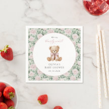 Teddybär, rosa Schleife, rosa Blumen, Babyparty