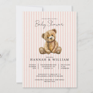 Teddybär rosa Streifen Baby Shower Einladung