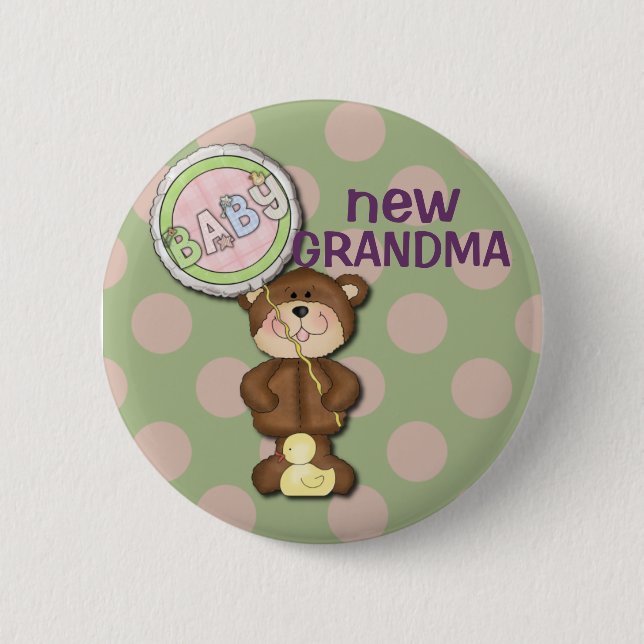 Teddybär Rosa und Grün Button (Vorderseite)