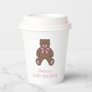 Teddybär Rosa und Weiß mit Namen Baby Shower Pappbecher