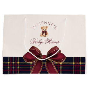 Teddybär Rot Goldene Schleife Kariert Baby Shower Große Geschenktüte