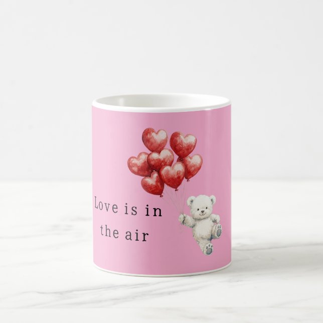 Teddybär rote Herzballons Kaffeetasse (Mittel)