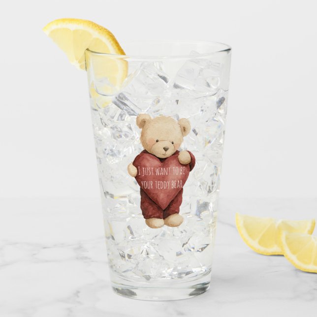Teddybär rotes Herz Glas (Vorderseite Ice)