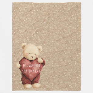 Teddybär rotes Herz Gold Glitter Fleecedecke