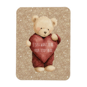 Teddybär rotes Herz Gold Glitter Magnet