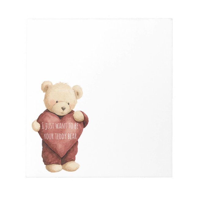 Teddybär rotes Herz Notizblock (Vorderseite)