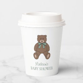 Teddybär Sagegrün Weiß mit Namen Baby Shower Pappbecher
