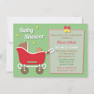 Teddybär-Schlitten-Kinderwagen-Baby-Shower-Einladu Einladung