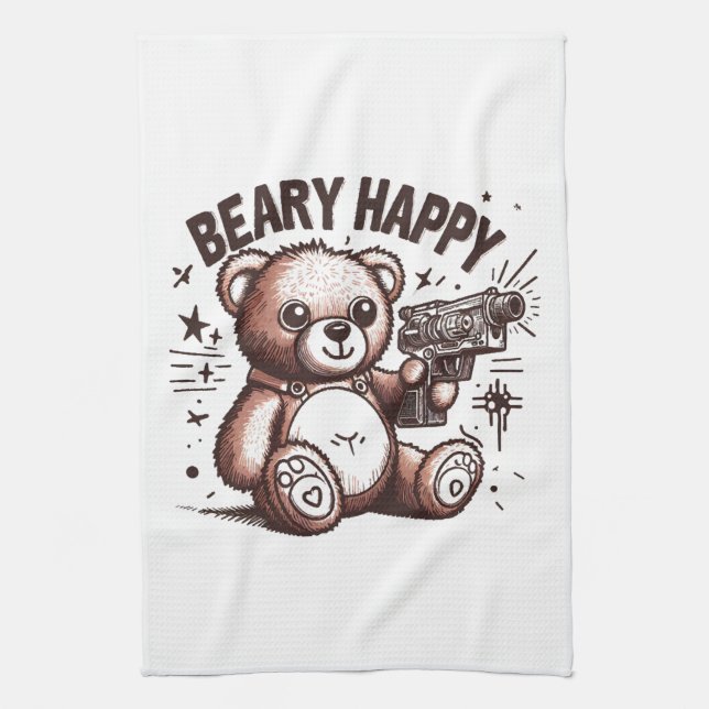 Teddybär sehr glücklich geschirrtuch (Vertikal)