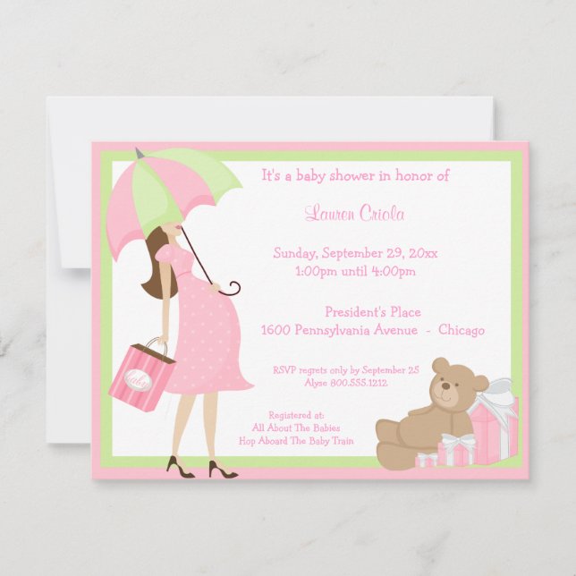 Teddybär Shoping und rosa Babyparty-Einladung Einladung (Vorderseite)