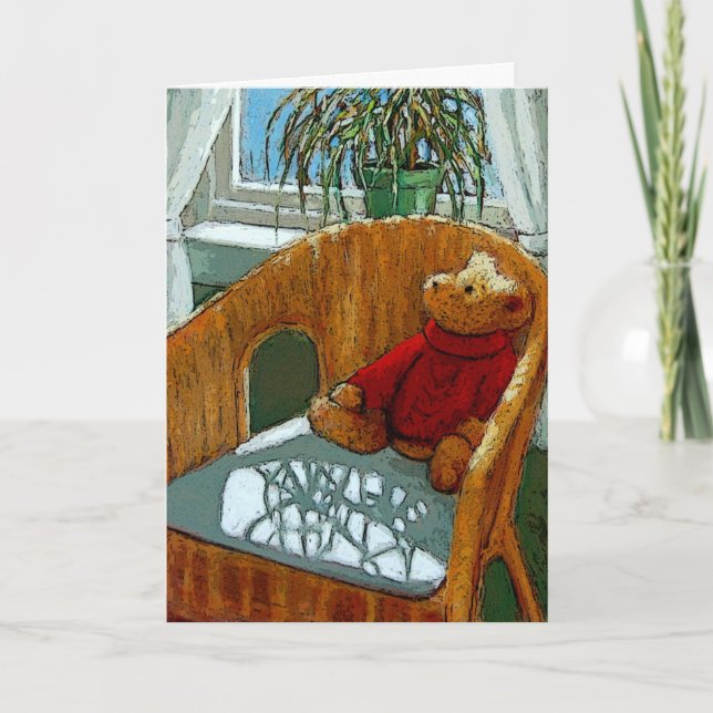 Teddybär: Sonniges Fenster: Kunst: Neues Baby Karte (Vorderseite)