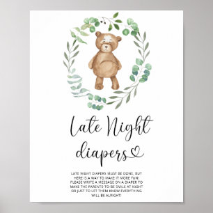Teddybär \ Späte Windel-Spiel Nacht Poster