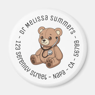 Teddybär-Stethoskop Kinderarzt Runde Text Magnet