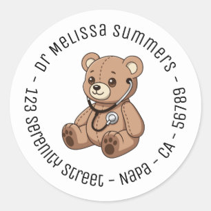 Teddybär-Stethoskop Kinderarzt Runde Text Runder Aufkleber