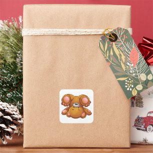 Teddybär-Sticker kopfüber Quadratischer Aufkleber