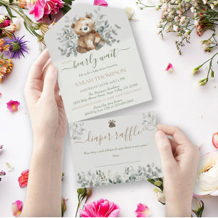 Teddybär süß geschlechtsneutral Baby Babyparty Al All In One Einladung
