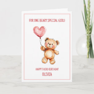 Teddybär Süßer Rosa Ballon Glücklicher 3. Geburtst Karte