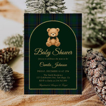 Teddybär-Tartan-verschrobene Babyparty-Einladung