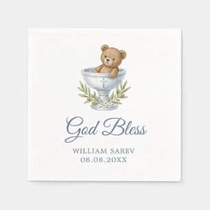 Teddybär-Taufe "Gott segne dich" Blau Aquarell Serviette