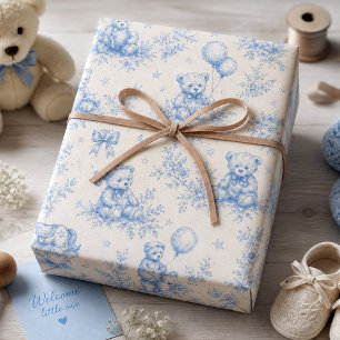 Teddybär-Toile Blau Vintage-Kinderzimmer Geschenkpapier Set
