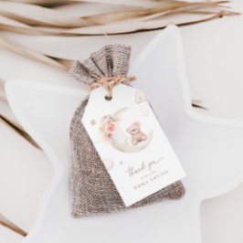 Teddybär über der neutralen Mond-Babydusche Geschenkanhänger