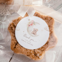 Teddybär über der neutralen Mond-Babydusche Runder Aufkleber