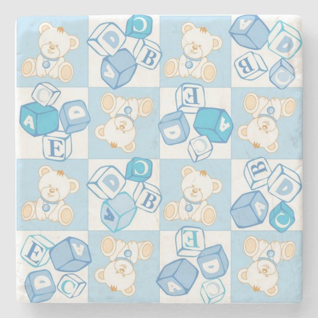 Teddybär überprüftes Muster Steinuntersetzer (Vorderseite)