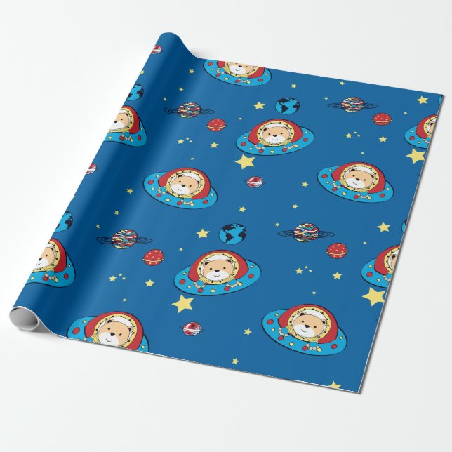 Teddybär UFO Geschenkpapier (Ungerollt)