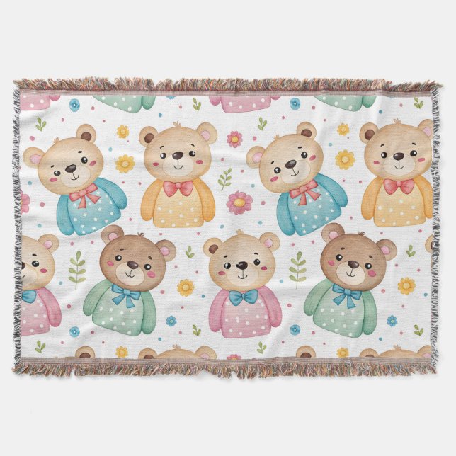 Teddybär und Blumen Decke (Vorderseite)