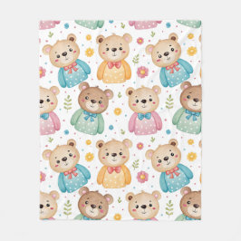 Teddybär und Blumen Fleecedecke