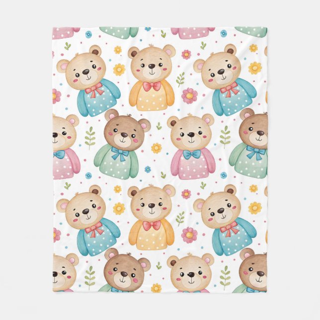 Teddybär und Blumen Fleecedecke (Vorderseite)