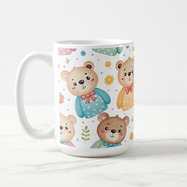 Teddybär und Blumen Kaffeetasse (Links)