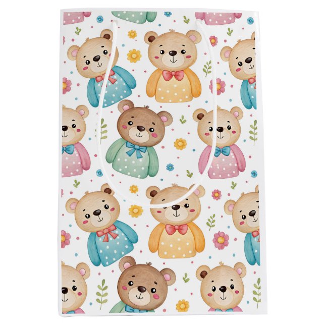 Teddybär und Blumen Mittlere Geschenktüte (Vorderseite)