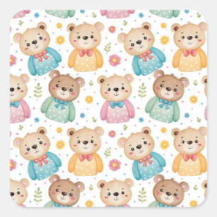 Teddybär und Blumen Quadratischer Aufkleber