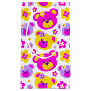 Teddybär und Blumen rosa gelb weiß Geschenktasche Kleine Geschenktüte