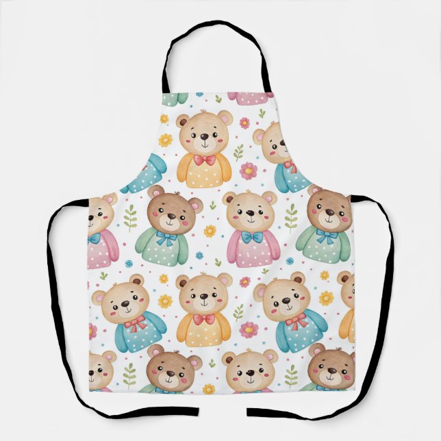 Teddybär und Blumen Schürze (Vorderseite)