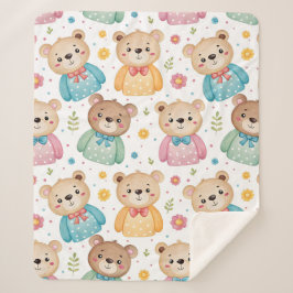Teddybär und Blumen Sherpadecke