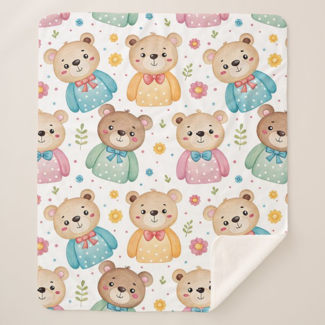 Teddybär und Blumen Sherpadecke (Vorderseite)