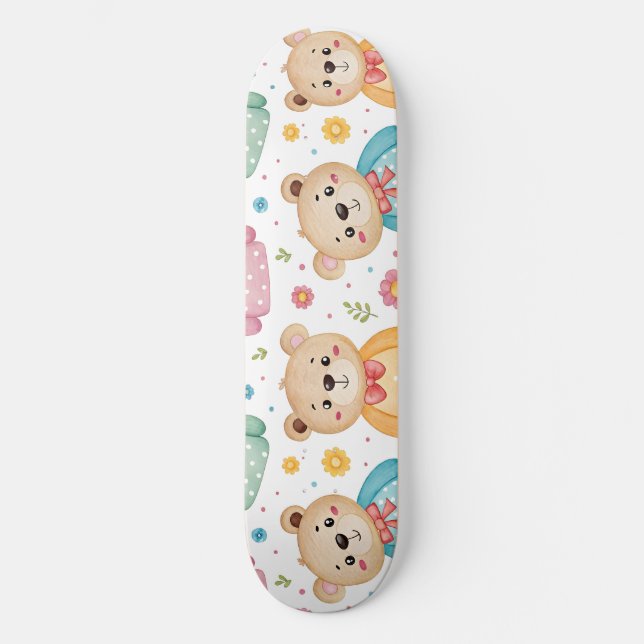 Teddybär und Blumen Skateboard (Vorderseite)