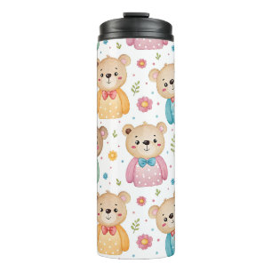 Teddybär und Blumen Thermosbecher