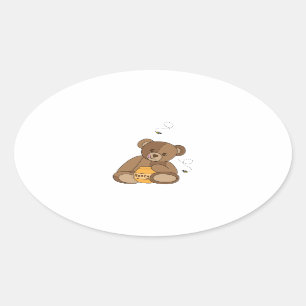 Teddybär und Honig Ovaler Aufkleber